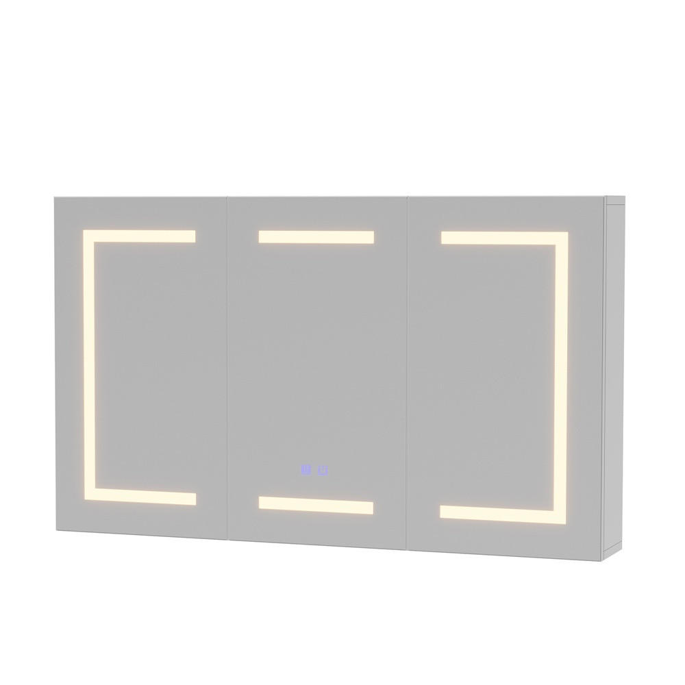SPIEGELSCHRANK - dreitürig - mit LED-Beleuchtung - Antibeschlag-Funktion und Steckdose - Regalen - Weiß - Weiß, Holzwerkstoff (13.5/60/100.4cm) - DELFA