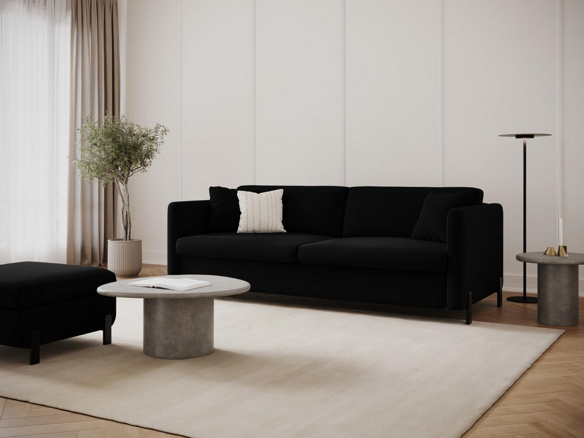 AUSKLAPPBARES-SOFA Gloria aus Samt schwarz 3 Sitzplätze - Schwarz, Textil (102/80/202cm) - Micadoni