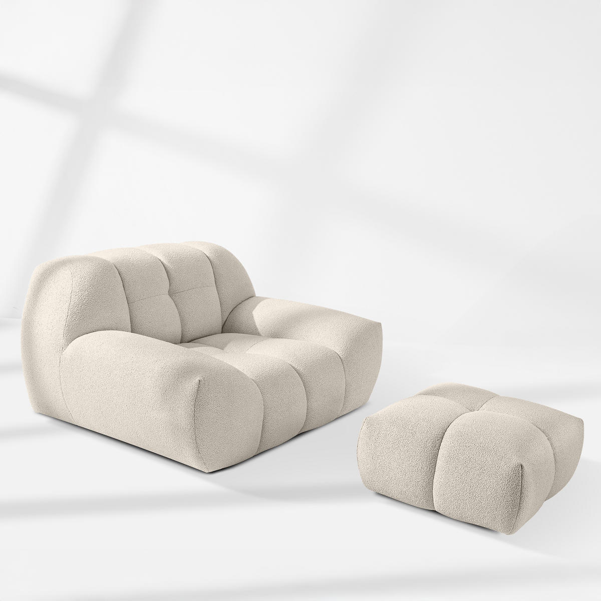 POUF VENA Bouclé, Weiß - Weiß, Holz/Textil (65/38/65cm) - KONSIMO®