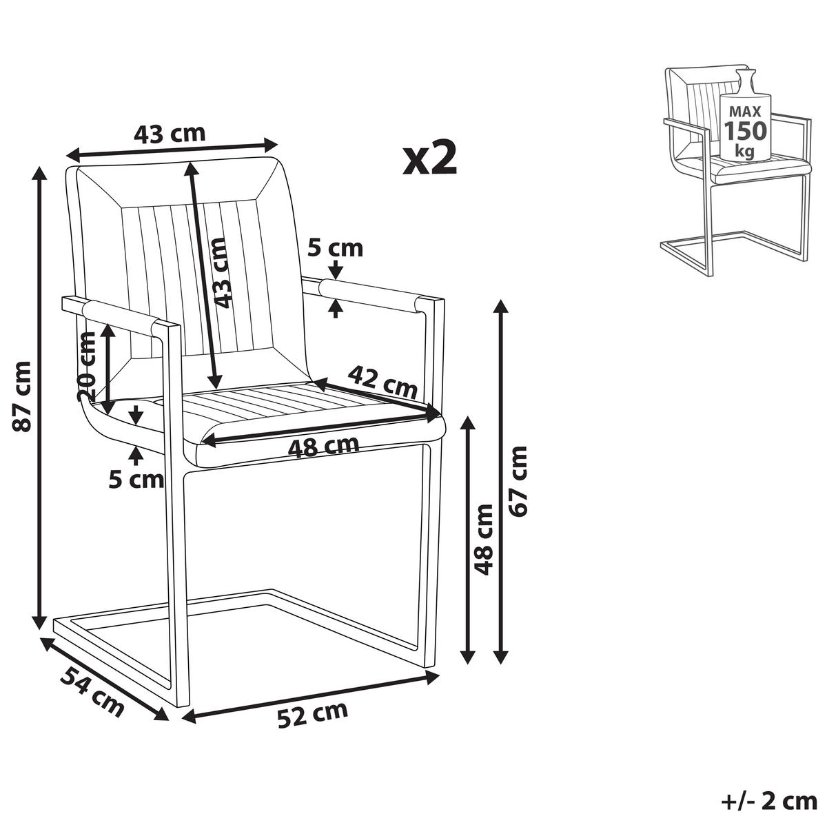 ESSZIMMERSTUHL 2er-Set Kunstleder Braun Brandol - Braun, Textil/Metall (52/87/54cm) - Beliani