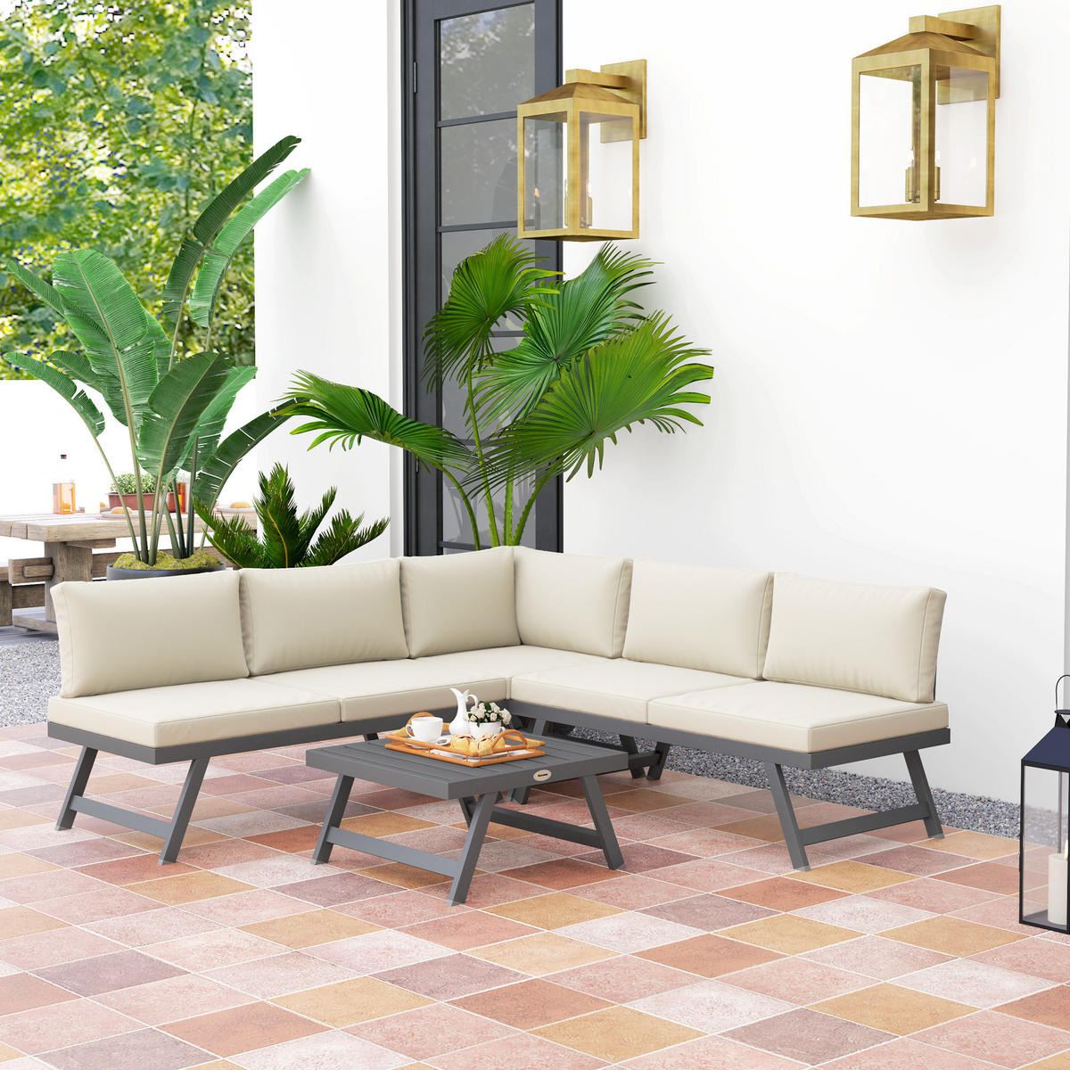 LOUNGEGARNITUR 4-teilig DE-13418 Grau/Beige - Beige, Textil - ComfortXL