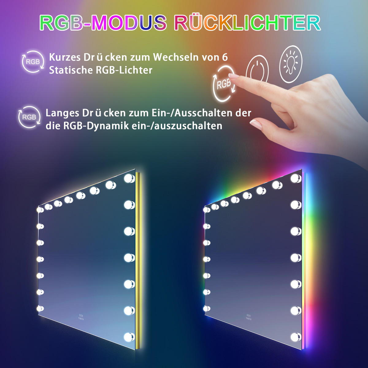 SCHMINKSPIEGEL mit LED-Beleuchtung und RGB Hintergrundbeleuchtung weiß 100/80 cm - Weiß, Metall (100/80/3cm) - VANITII