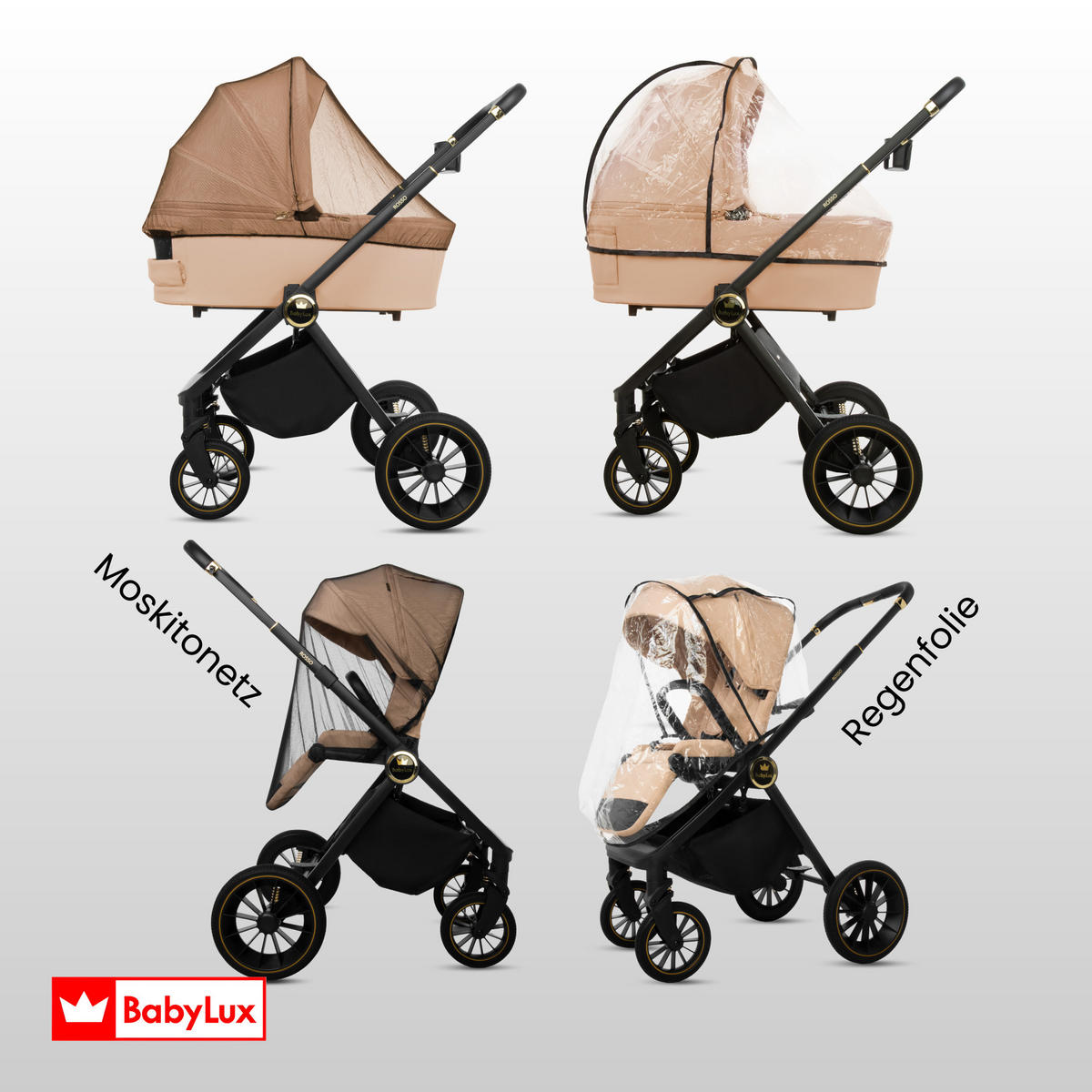 KINDERWAGEN Rosso 4in1 Silber Babywanne, Reisebuggy, Autositz, Isofix Basis - Silberfarben/Schwarz, Textil/Metall (58/98cm) - BabyLux