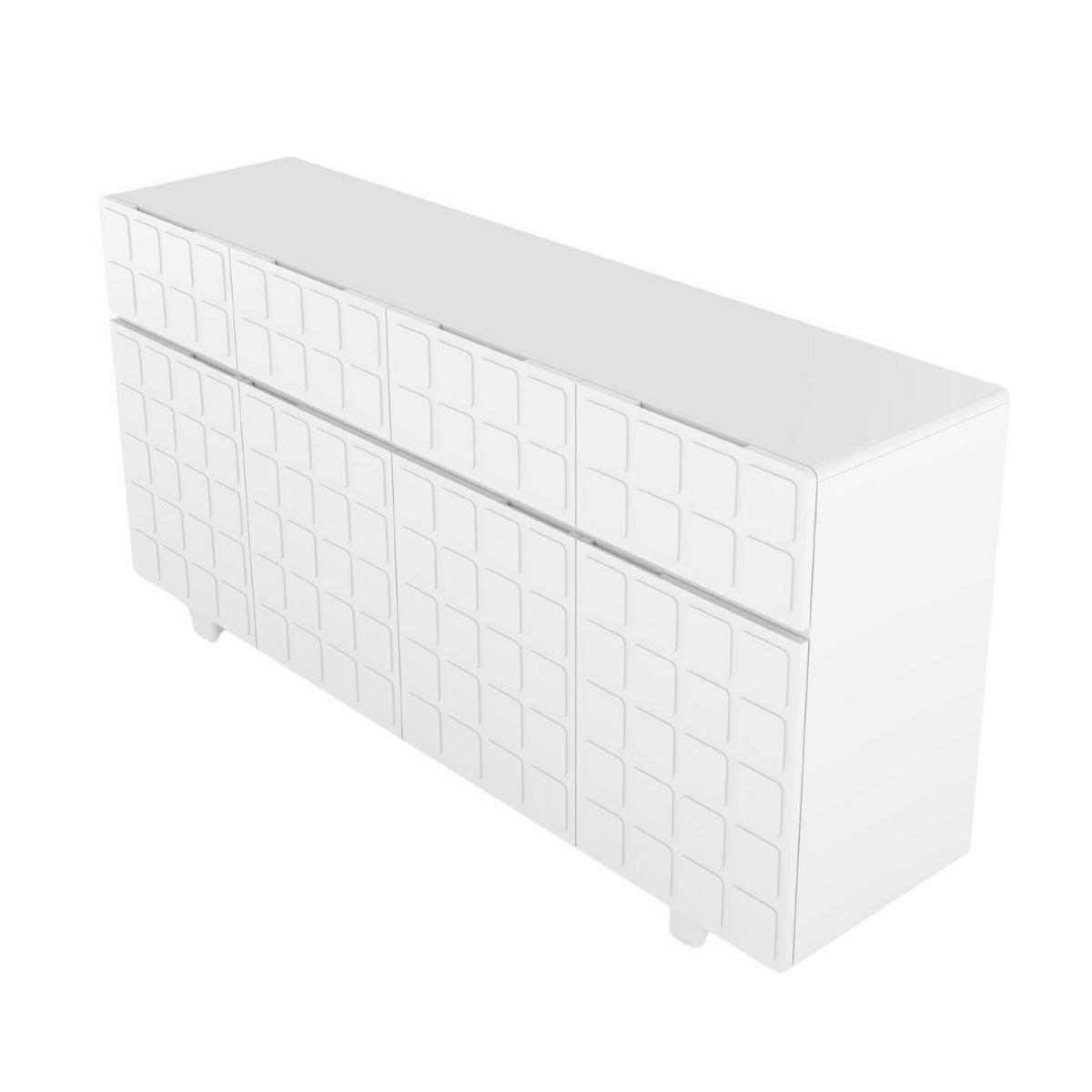 SIDEBOARD Cubo Long, Geometrische 3D Fronten, 169 cm, Weiß - Weiß, Holz/Holzwerkstoff (168.9/83.8/41.8cm) - Skandica