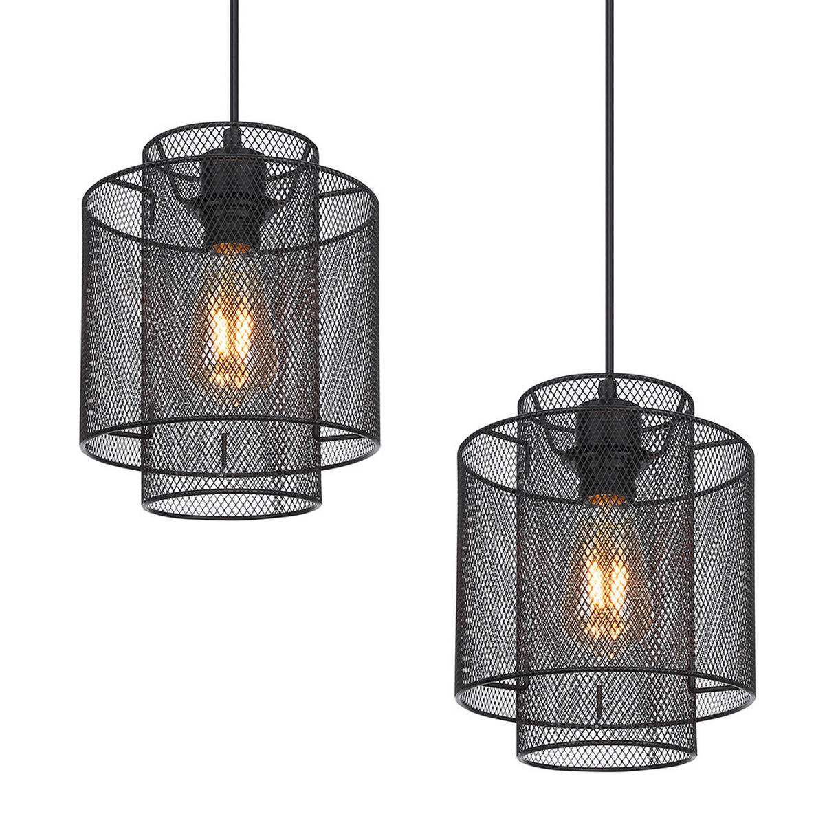 HÄNGELEUCHTE AUGUSTIN schwarz matt Gitteroptik - Schwarz, Metall (98/20/120cm) - Globo Lighting