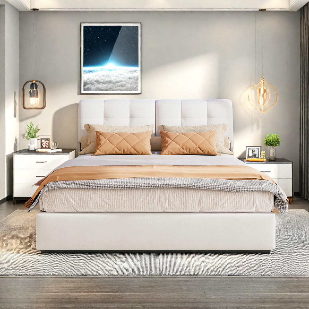 POLSTERBETT 140x200 cm Beige LED Bettkasten Rückenlehne - Beige, Holz (140/200cm) - SHOPENTRA