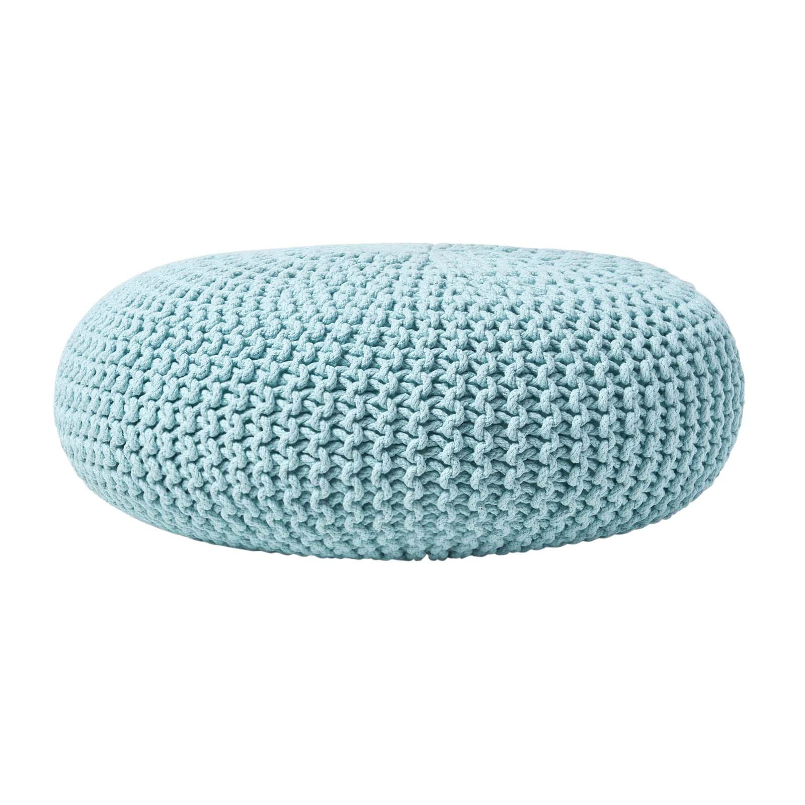 STRICK-POUF pastellblau, Bodenkissen rund 70/70/23 cm - Hellblau, Textil (70/23/70cm) - Homescapes