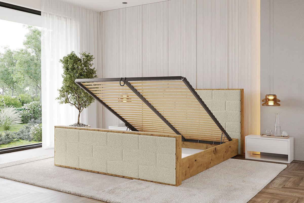 POLSTERBETT mit Bettkasten, Fußteil und Lattenrost, Boxbett mit Matratze H3/H4 - ENZO8-Z 120x200 Beige - Taupe, Holzwerkstoff/Textil (120/200cm) - ALTDECOR