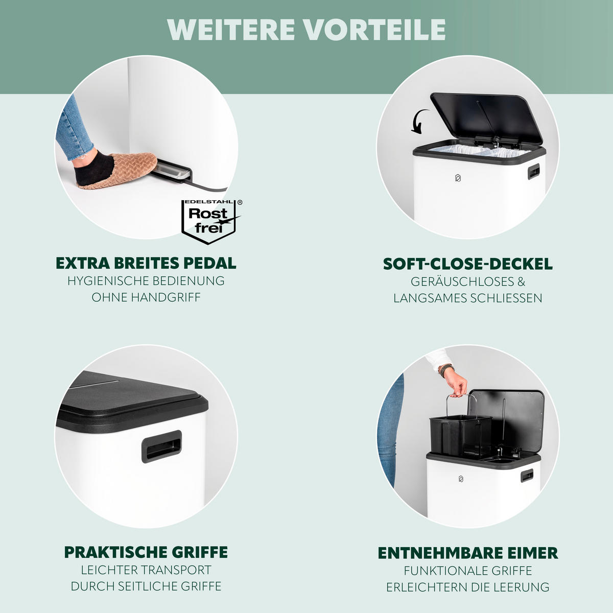 ABFALLEIMER 30 Liter, weiß - Weiß, Metall (42.5/50/33.5cm) - eluno