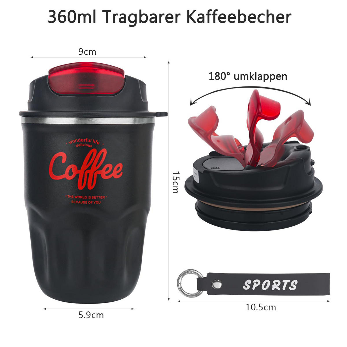 THERMOBECHER Schwarz 0.36L - Schwarz, Kunststoff (0.36L) - Kaket