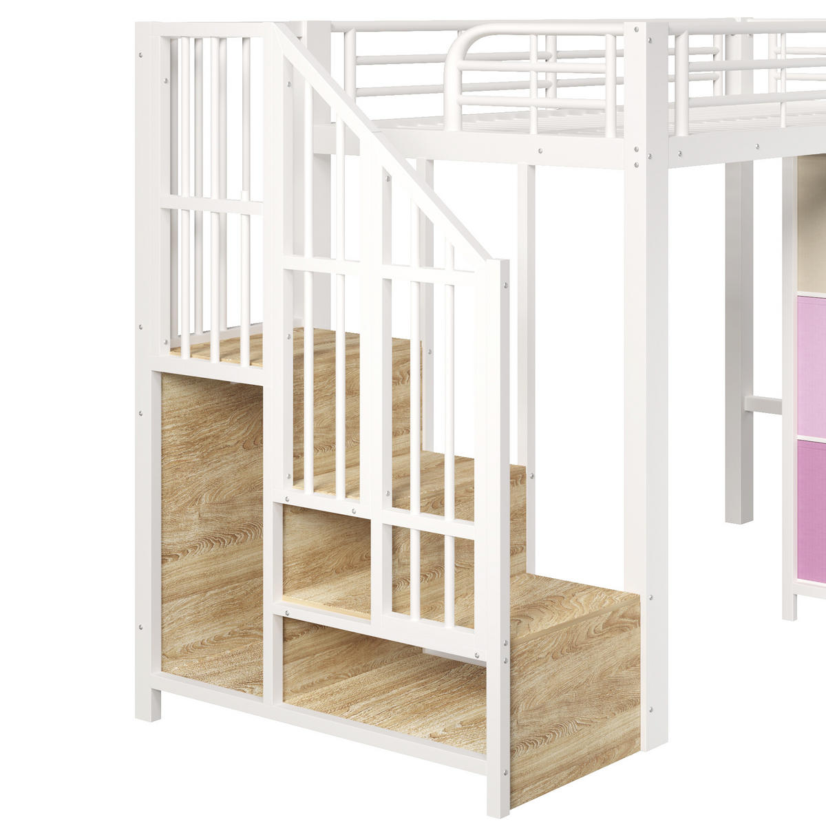 HOCHBETT 90/200 cm in Weiß mit Schubladen, Kleiderstange und Treppe mit Stauraum - Weiß, Metall (90/200cm) - STILVORA