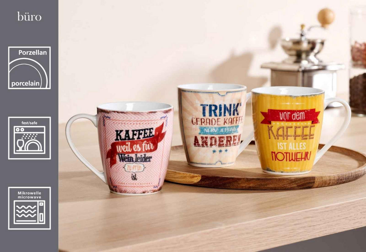 HENKELBECHER Büro bunt 360 ml 6er Set - Multicolor, Keramik (0.36L) - Ritzenhoff Breker