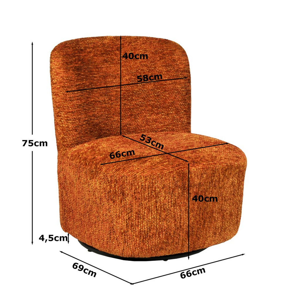 DREHSESSEL Joya für den Wohnbereich, Terrakotta - Terracotta, Textil (69/75/66cm) - Weber Industries
