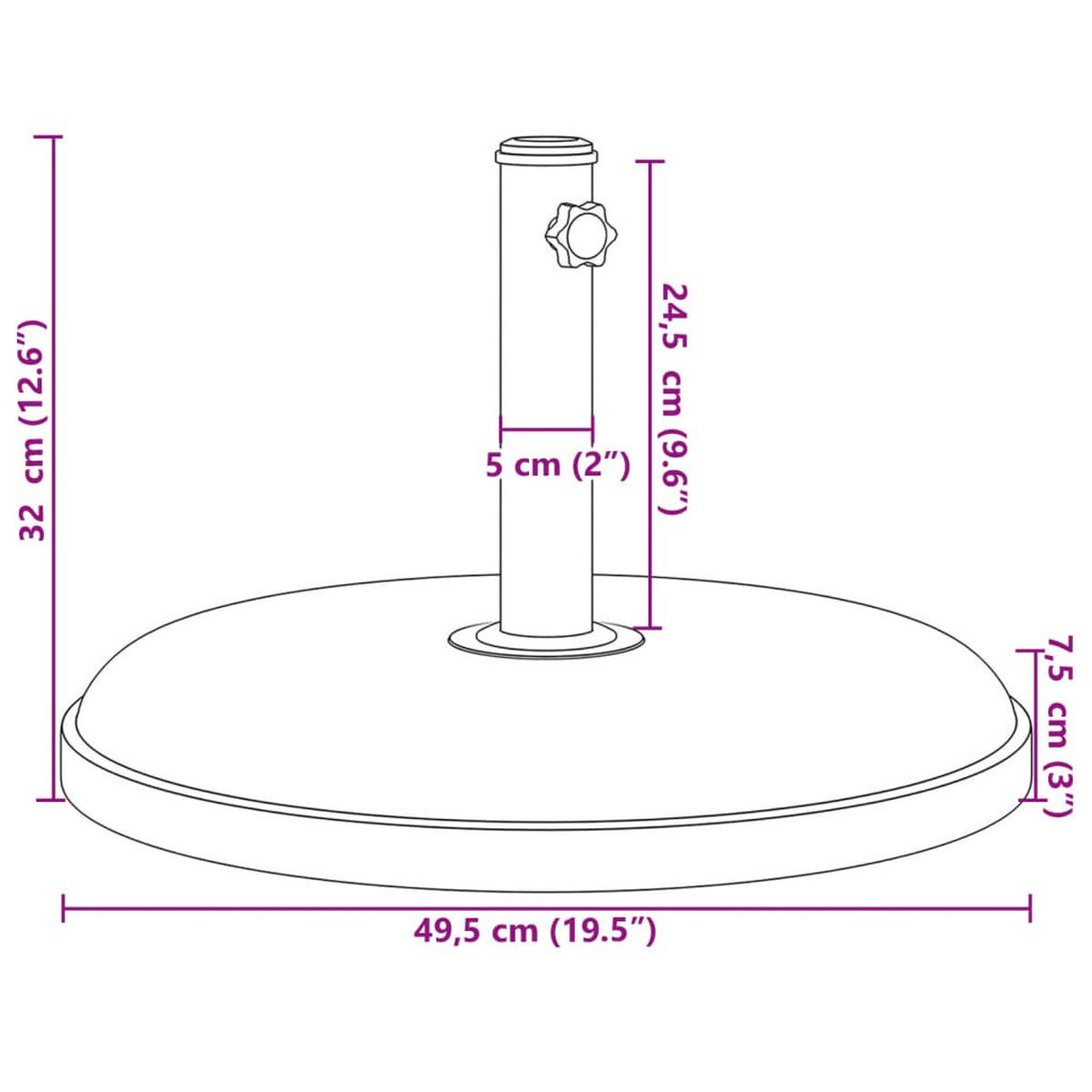SONNENSCHIRMSTÄNDER Ø32/35/38 Mm Mast 25 Kg Rund - Grau, Stein (49.5/49.5cm) - vidaXL