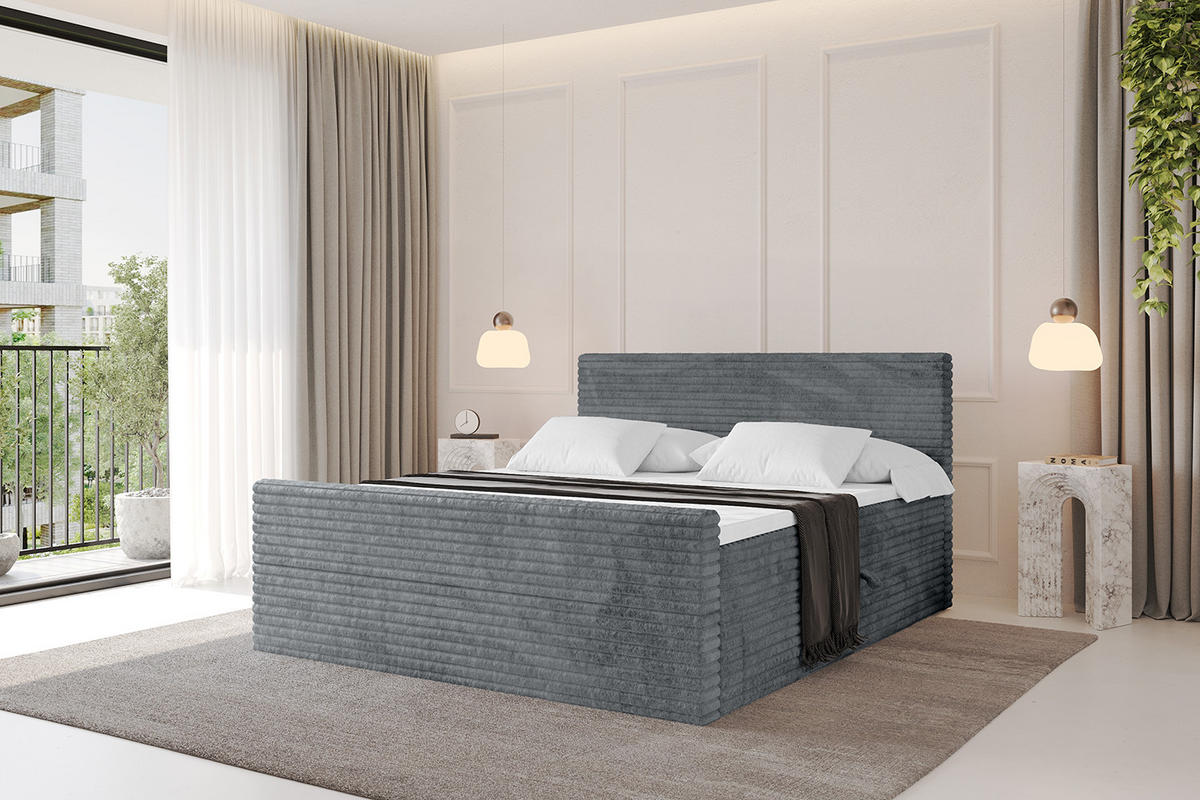 BOXBETT mit Matratze H4 und Lattenrost - TOLO-Z-v1 - 200x200 Cord - Dunkelgrau - Dunkelgrau, Holzwerkstoff (200/200cm)