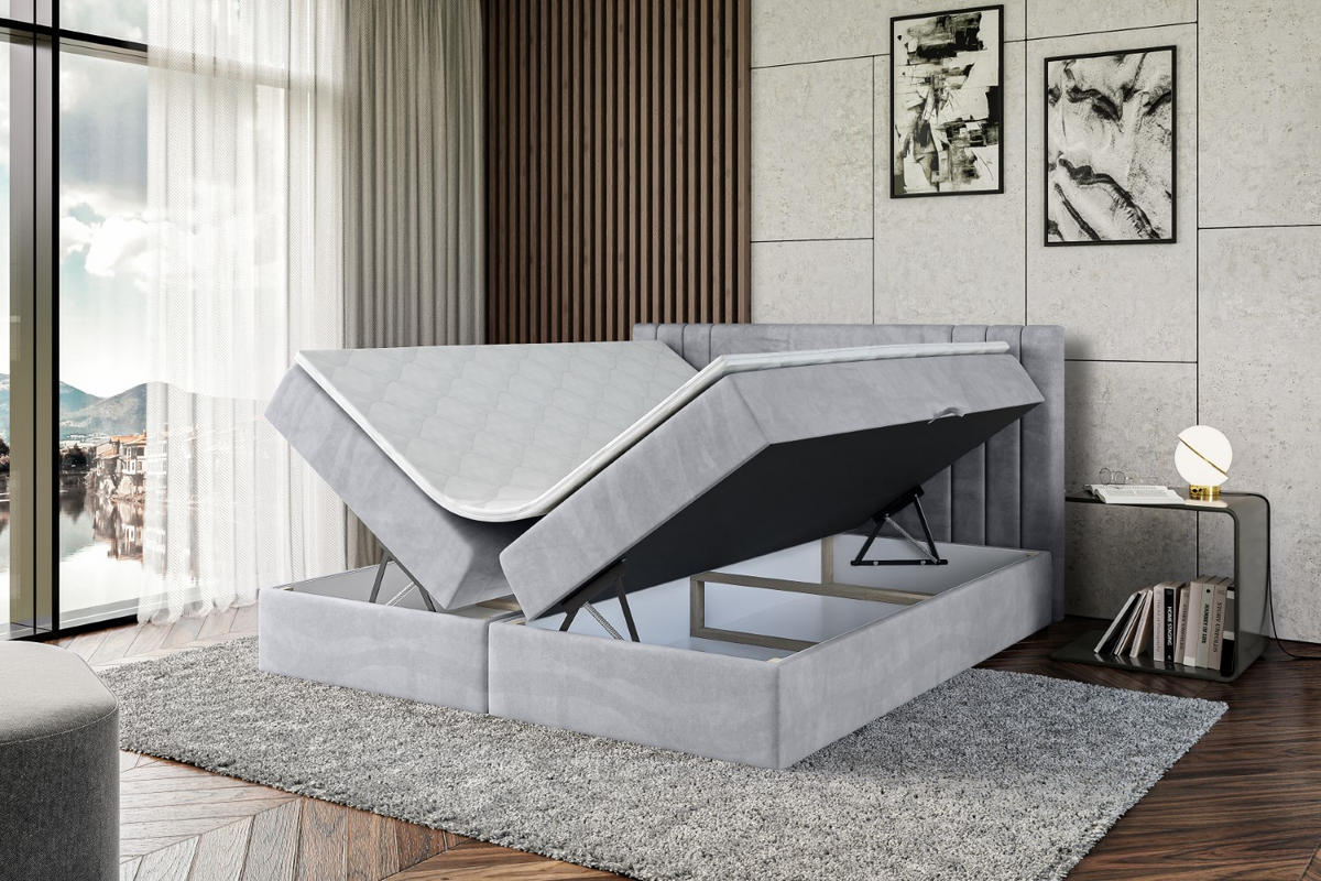 BOXBETT mit Matratze H3 und Lattenrost - IDRIKO - 180x200 cm Hellgrau - Hellgrau, Holzwerkstoff (180/200cm) - ALTDECOR