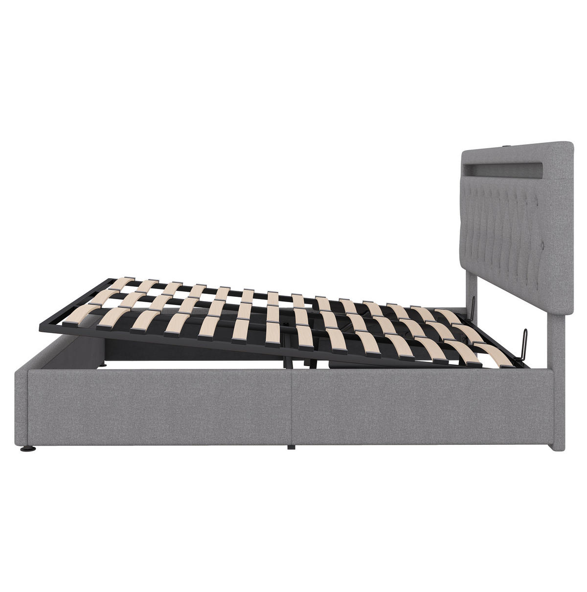 POLSTERBETT mit LED-Beleuchtung 180/200 cm mit Bettkasten und USB-Anschluss - Grau, Textil (180/200cm) - BEAOK