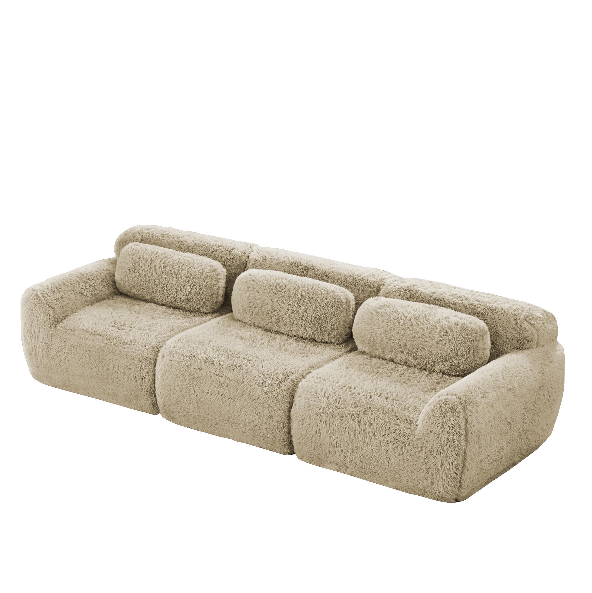 ECKSOFA modular mit rutschfester Basis Plüsch Hellkhaki - Beige, Kunststoff (104/73/291cm) - Meubliv