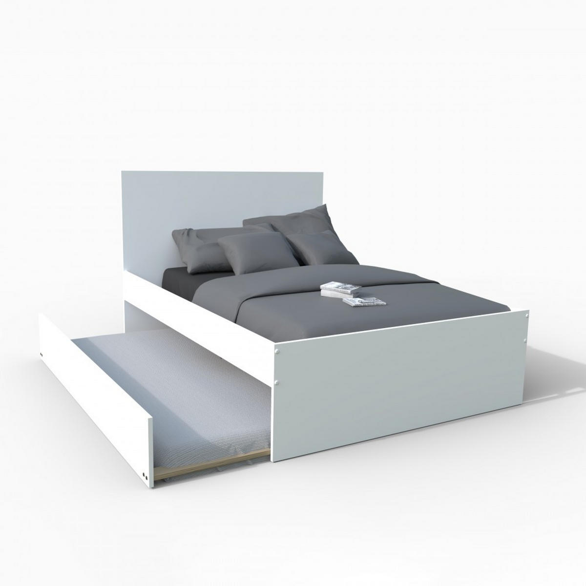 DOPPELBETT ALPHA / BETT 140x190 + BETT-SCHUBLADE + 2 SCHUBLADEN + NACHTISCH - Weiß - Weiß, Holzwerkstoff (140/190cm) - Weber Industries