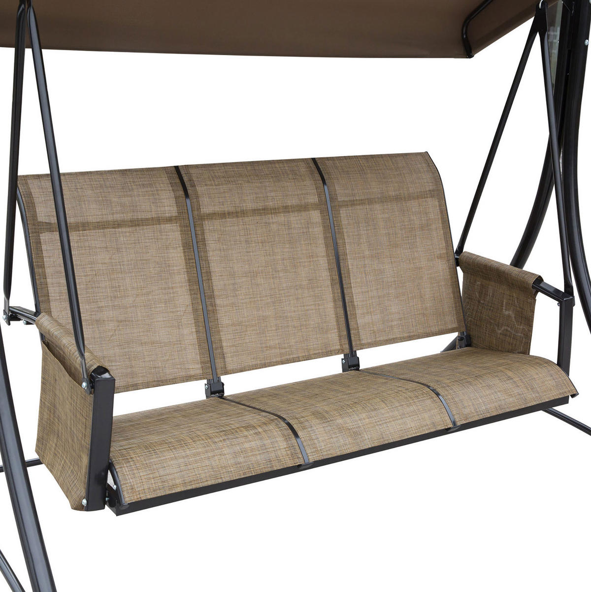 HOLLYWOODSCHAUKEL 196/128/172 cm mit verstellbarem Sonnendach und Seitentaschen aus Polyester, Braun - Braun, Metall (128/172/196cm) - Redom