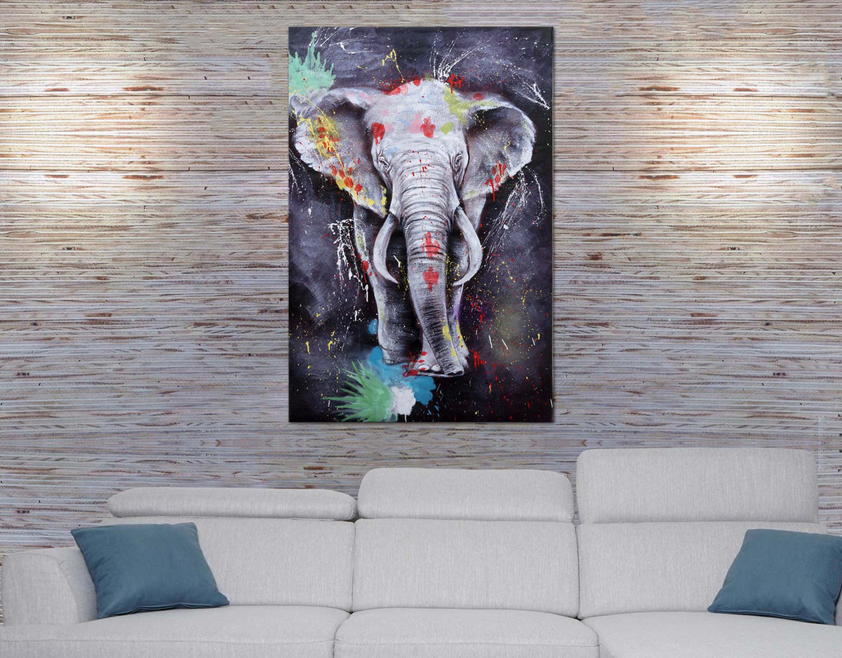 ÖLGEMÄLDE ELEFANT HANDGEMALT Mehrfarbig - Multicolor, Textil (80/120cm) - MCW
