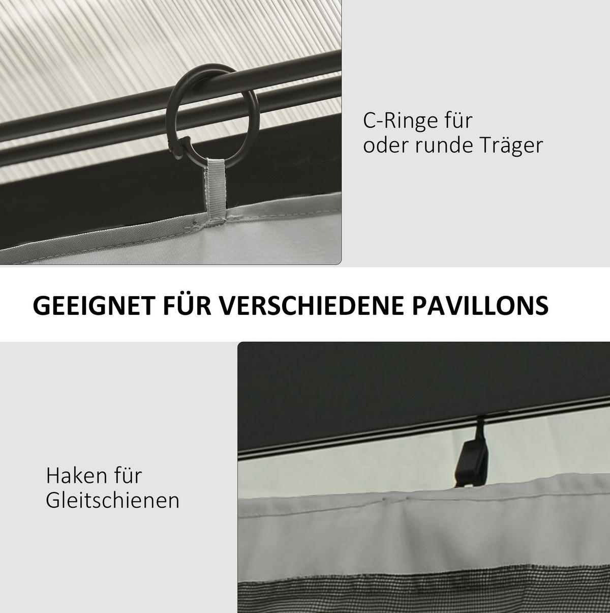 PAVILLONS Seitenwände aus Polyester 302x205 cm in Hellgrau mit Reißverschluss - Hellgrau, Textil (205/1/302cm) - Modfu