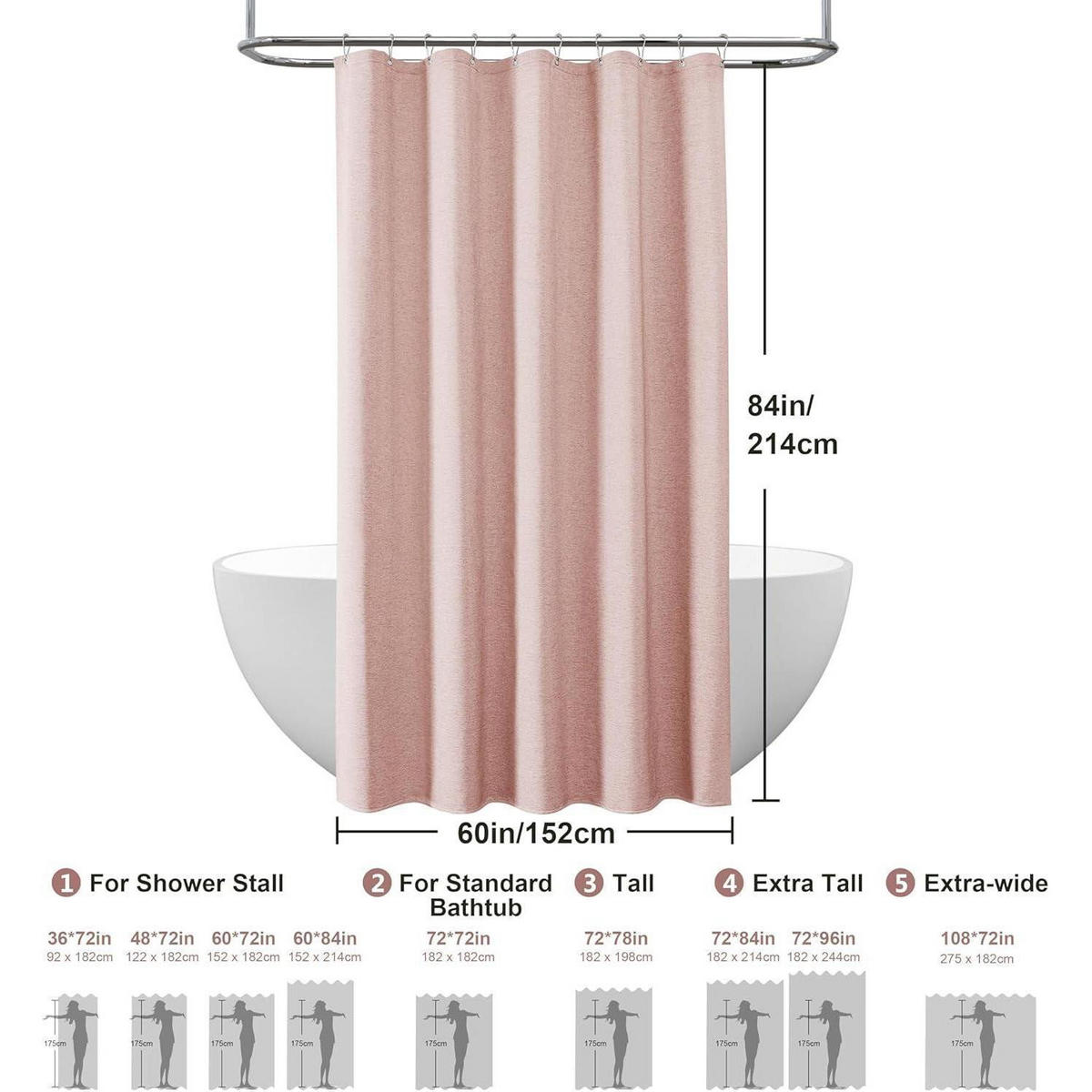 DUSCHVORHANG Leinen 152 x 214 cm Rosa - Rosa, Textil (152/214cm)