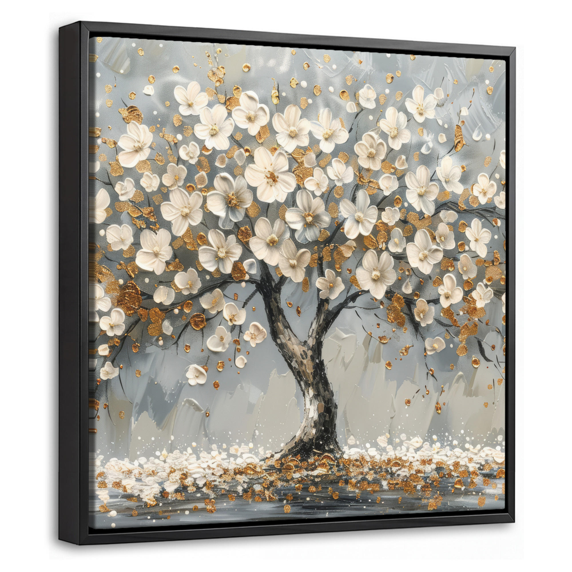 LEINWAND Bilder mit Rahmen - Baum - Blumen - Weiß - Natur - Kunst - 20x20 - Weiß, Textil (20/20cm) - MuchoWow