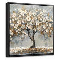 LEINWAND Bilder mit Rahmen - Baum - Blumen - Weiß - Natur - Kunst - 20x20 - Weiß, Textil (20/20cm) - MuchoWow