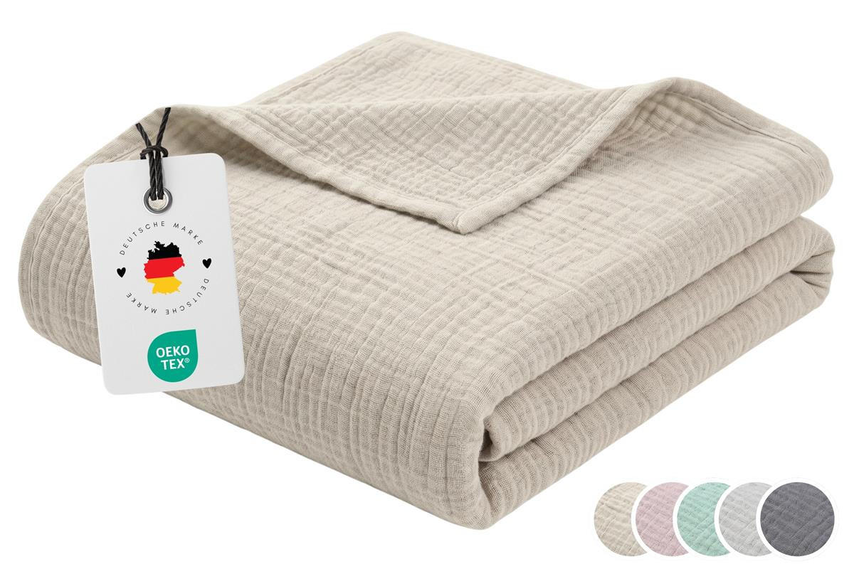 WOHNDECKE Musselin 150 x 200 cm, Leichte Kuscheldecke aus 100% Baumwolle - Nutzbar als Tagesdecke, Plaid oder Decke für Sofa, Couch & Bett - Beige - Beige, Textil (150/200cm) - Carpe Sonno