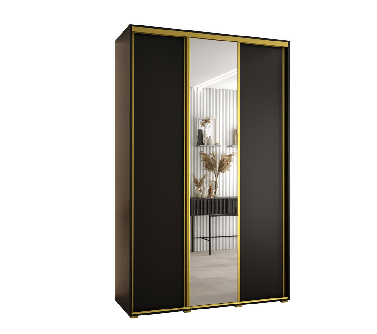 SCHWEBETÜRENSCHRANK 235,2/150/45 3-türig - Goldfarben/Schwarz, Holz/Metall (150/235/45cm) - Abiks Möbel