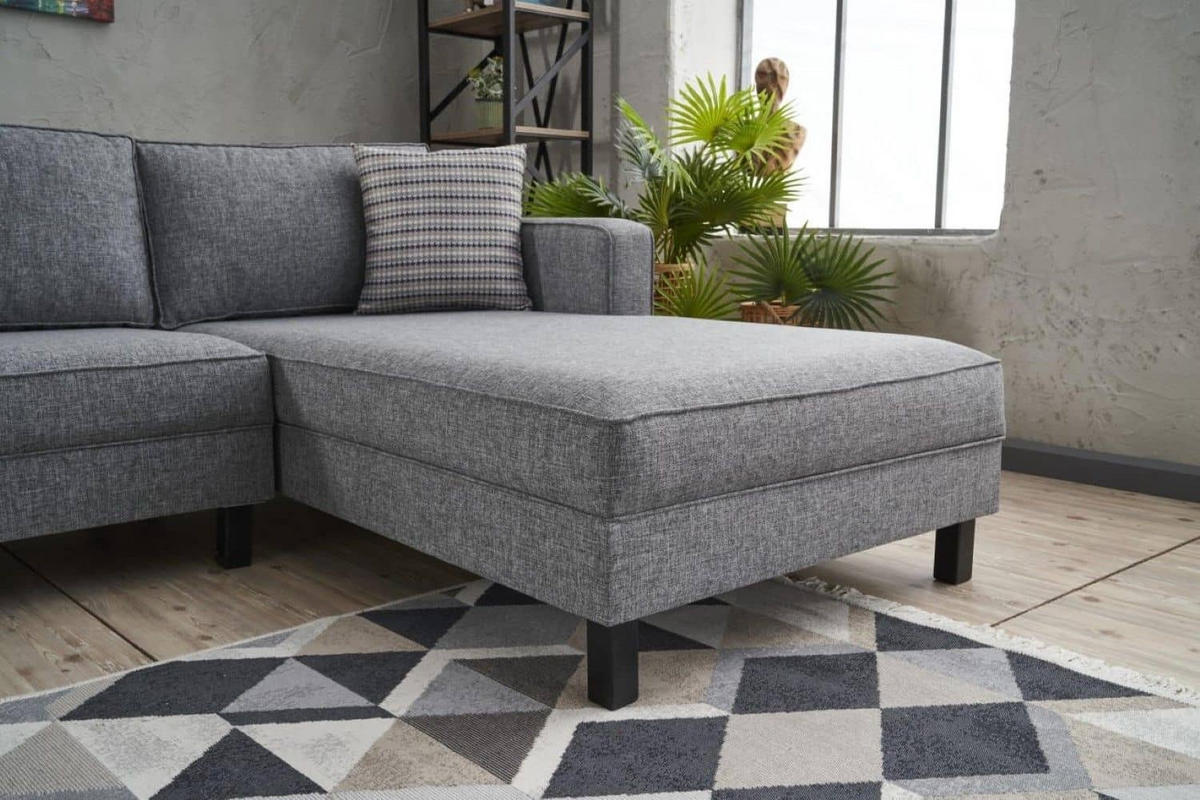 ECKSOFA mit elegantem Leinen-Bezug - Schwarz/Grau, Buchenholz/Textil (187/258cm) - myHomelando