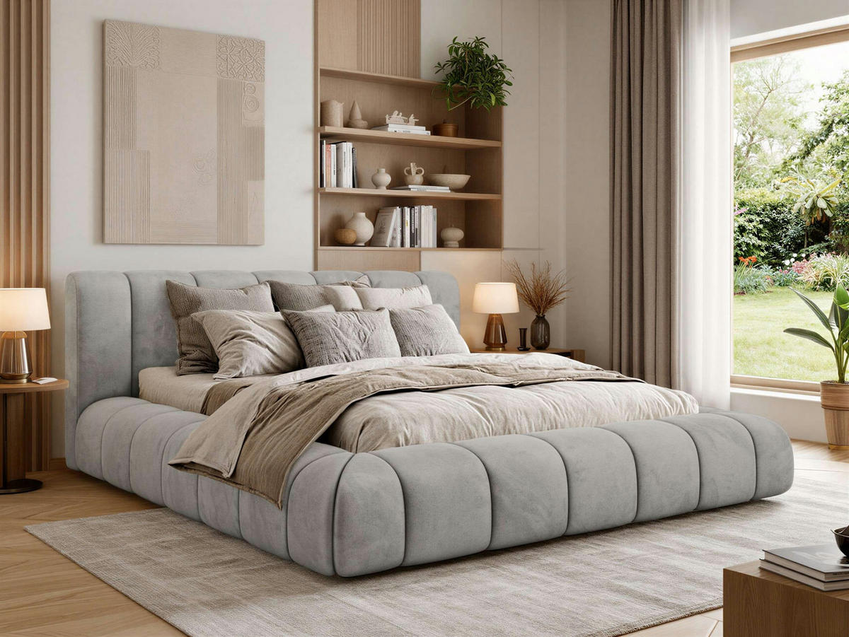 POLSTERBETT NUBEA CLASSIC 160/200 - Hellgrau Velvet - ohne Matratze - Hellgrau, Textil (160/200cm) - MKS