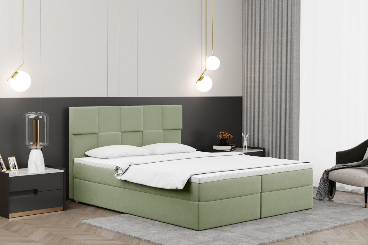 BOXBETT mit Bettkasten und Matratze CLARA Stoff Velvet Grün 160x200 cm - Grün, Holz/Textil (160/200cm) - Kaiser Möbel