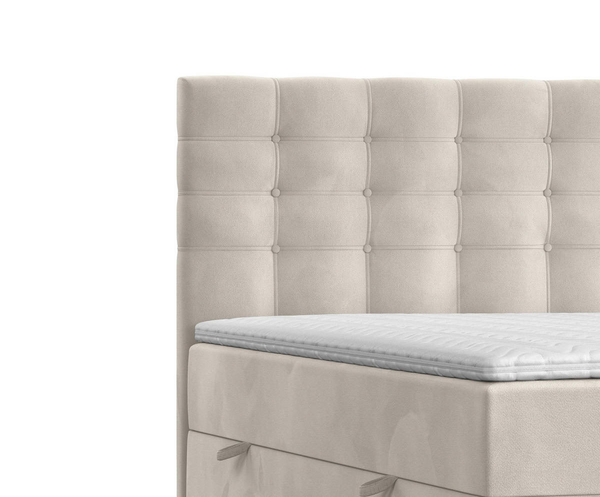 BOXBETT Sansa Hellbeige 120/200 cm mit Taschenmatratze und Topper - Beige/Schwarz, Holz/Holzwerkstoff (120/200cm) - Maison de Reve