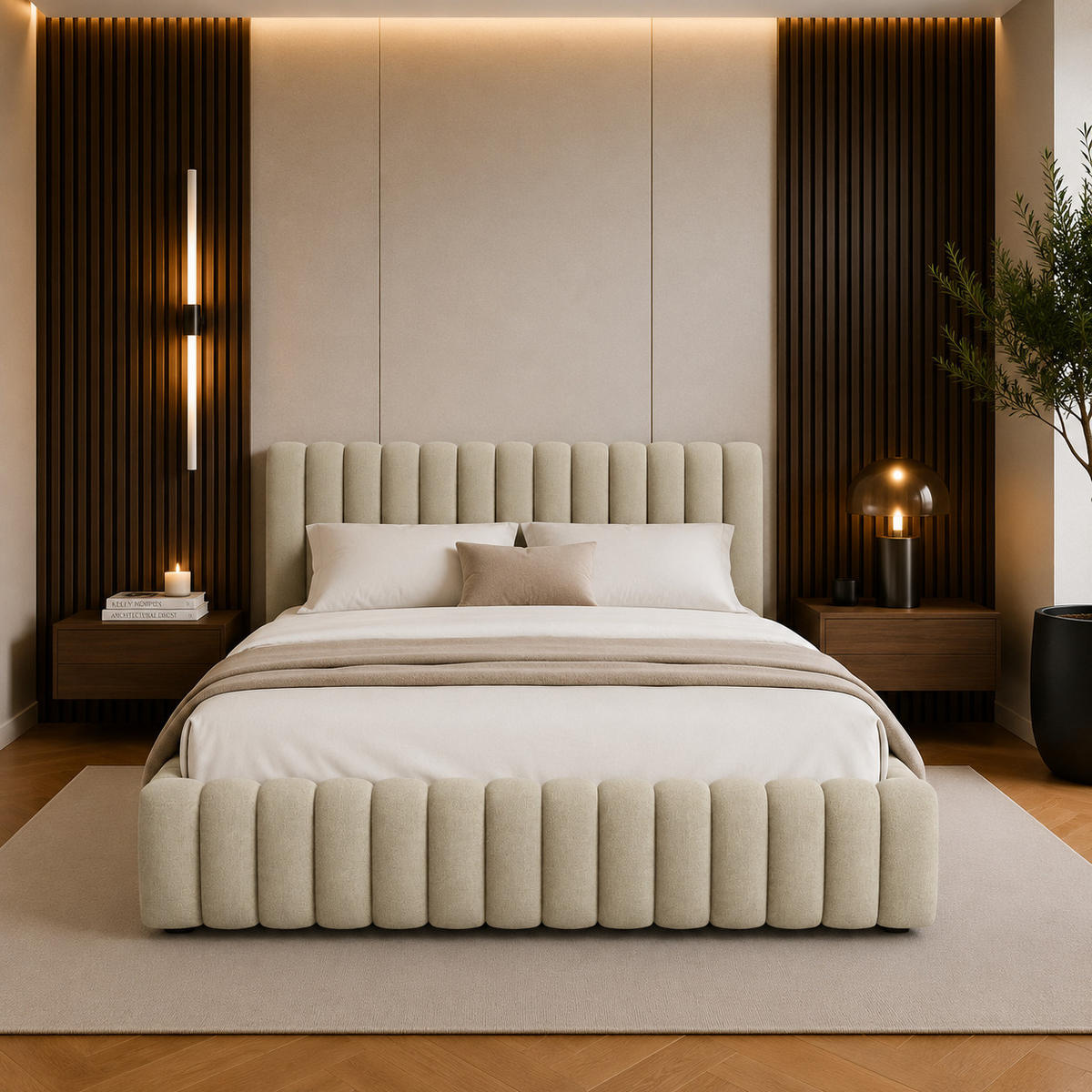 POLSTERBETT BLIVIO 180x200 cm,mit Bettkasten,Lattenrost,Doppelbett,Boxspringbett-Optik-Beige - Beige, Holz (180/200cm) - Furnistar