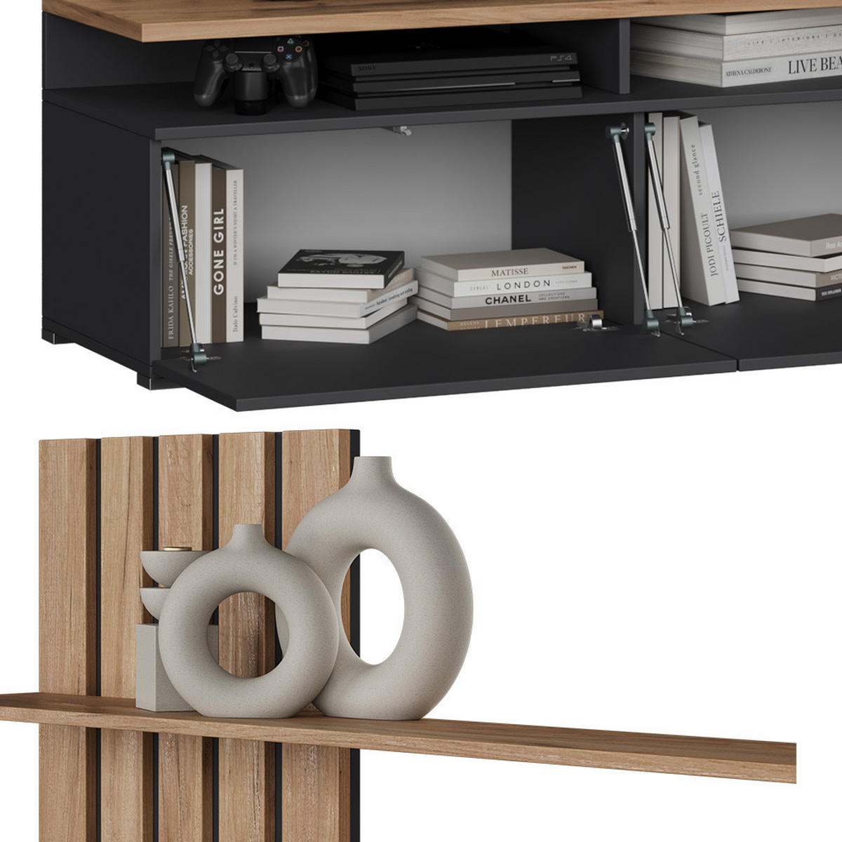 NÁSTĚNNÁ SKŘÍŇKA Harro Zlatý dub power/antracit - medově dubová/antracitová, kompozitní dřevo (139/200/45cm) - Vicco