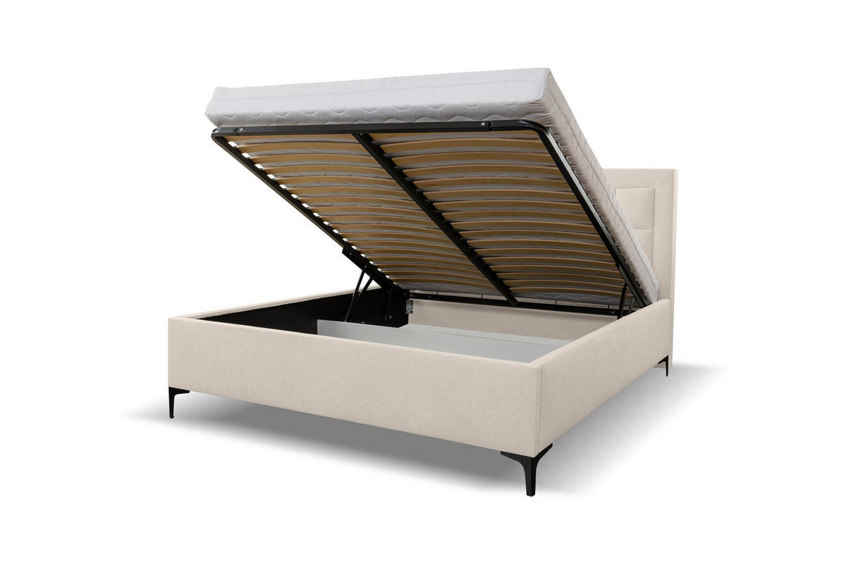 POLSTERBETT VENEZIA mit Kopfteil, 180 x200 cm, Doppelbett mit Bettkasten und Lattenrost aus Strukturstoff, Velourstoff, Frabe: Beige - Beige, Holz/Kunststoff (180/200cm) - VENASI MÖBEL
