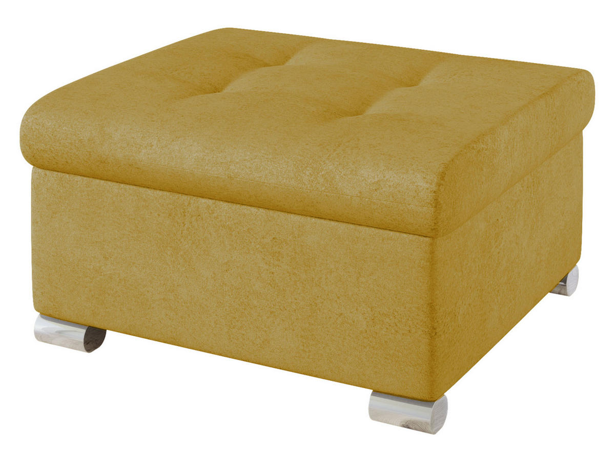 POLSTERHOCKER Niko Klein - Currygelb/Silberfarben, Holz/Textil (70/41/68cm) - MIRJAN24