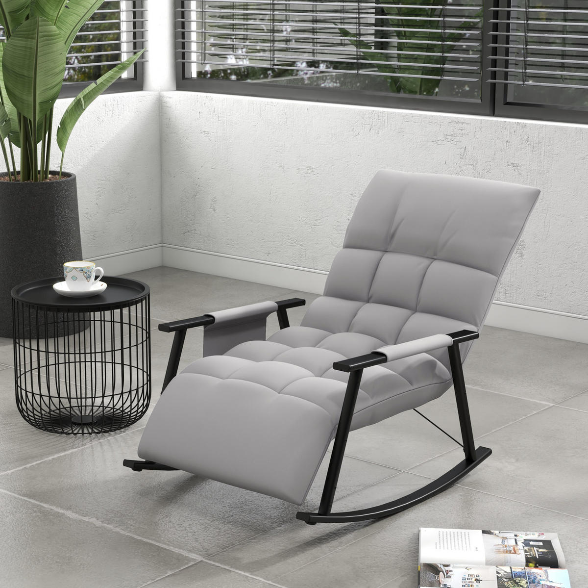 SCHAUKELSTUHL Relaxsessel Mikrofaser-Optik verstellbare Rückenlehne, Fußteil 60/134/70 cm Grau - Grau, Textil (134/70/60cm) - Redom