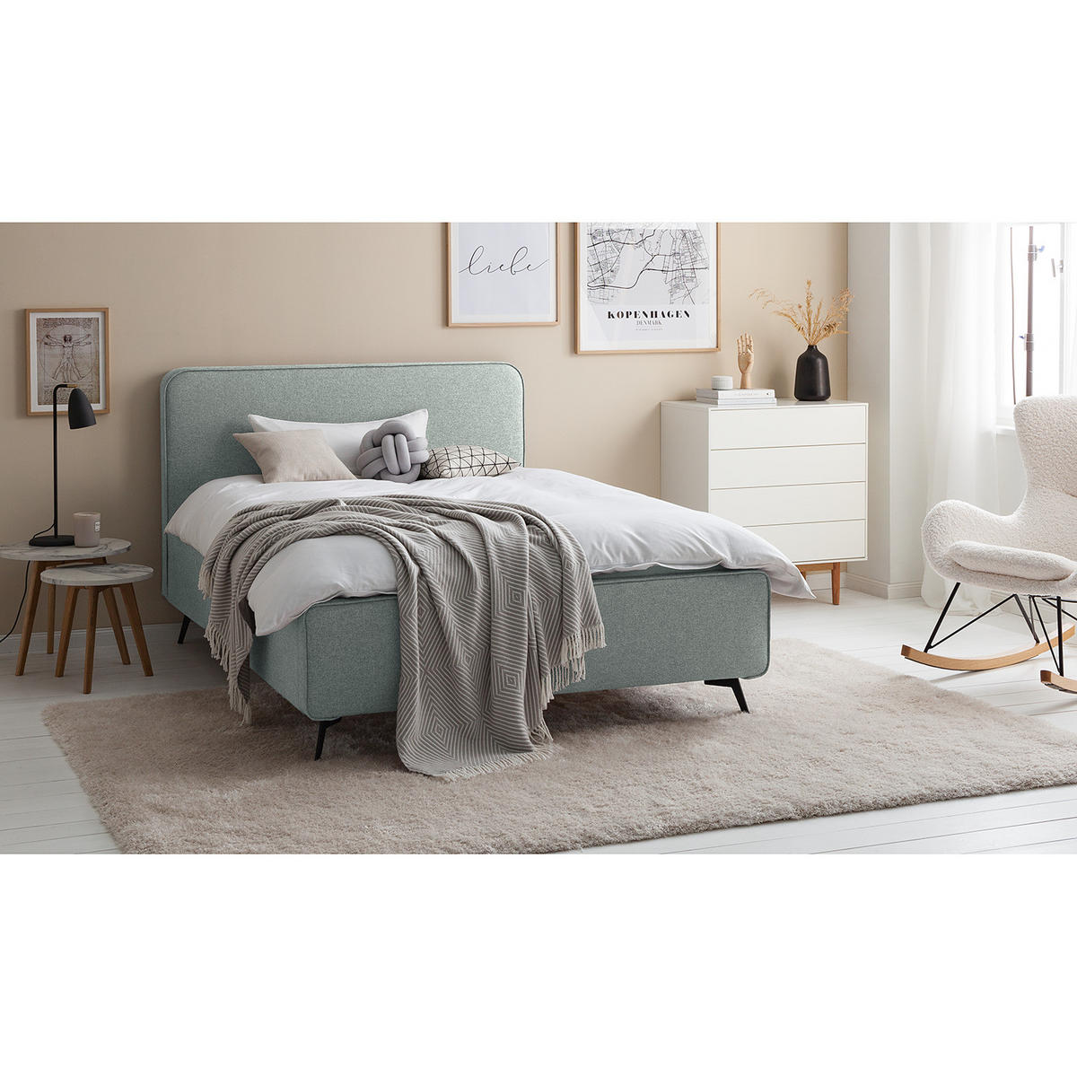 POLSTERBETT - Mintgrün, Textil/Metall (140/200cm) - home24