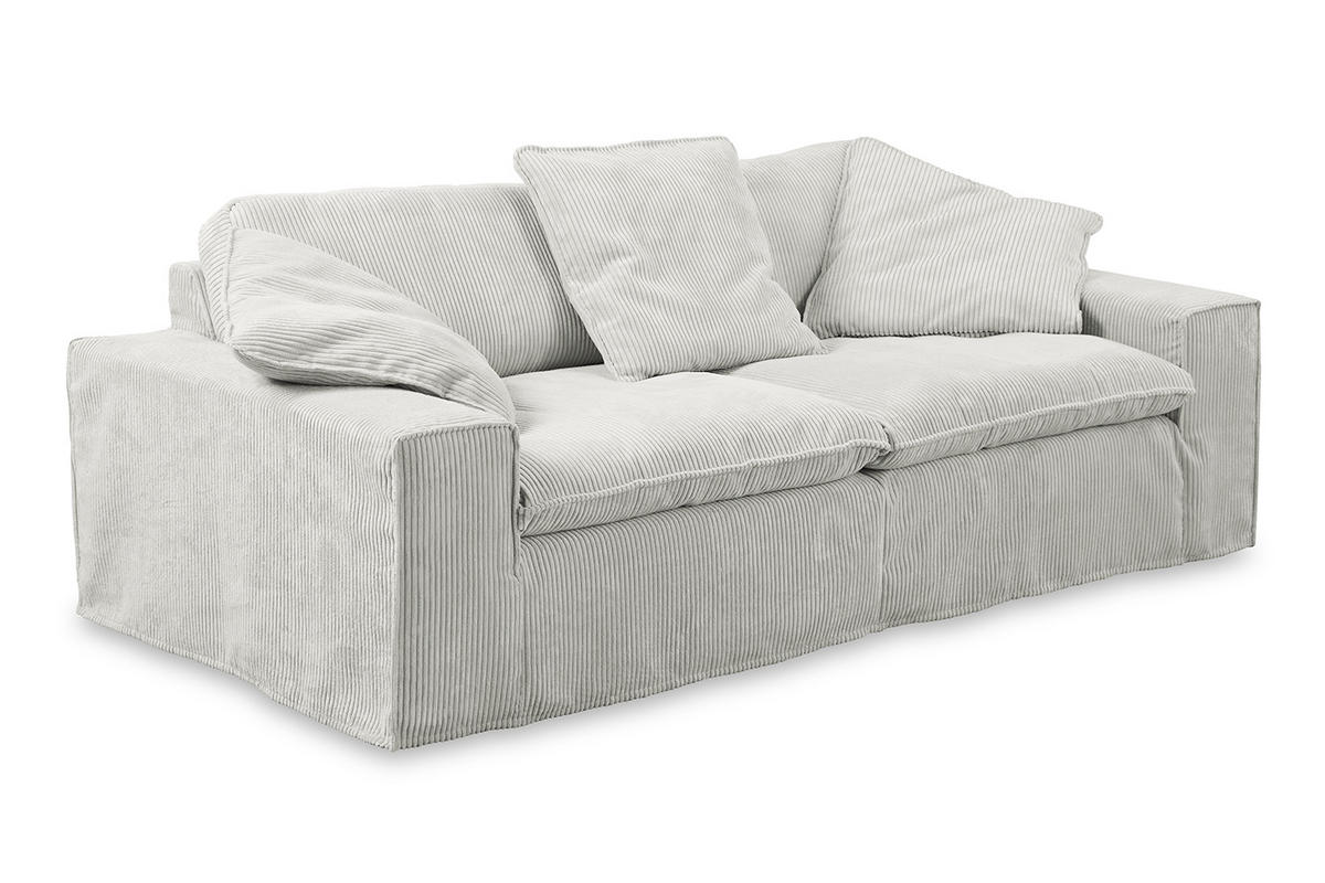 SOFA NETTA Hellgrau Cord - Hellgrau/Braun, Birkenholz/Textil (226/90/116cm) - KAWOLA
