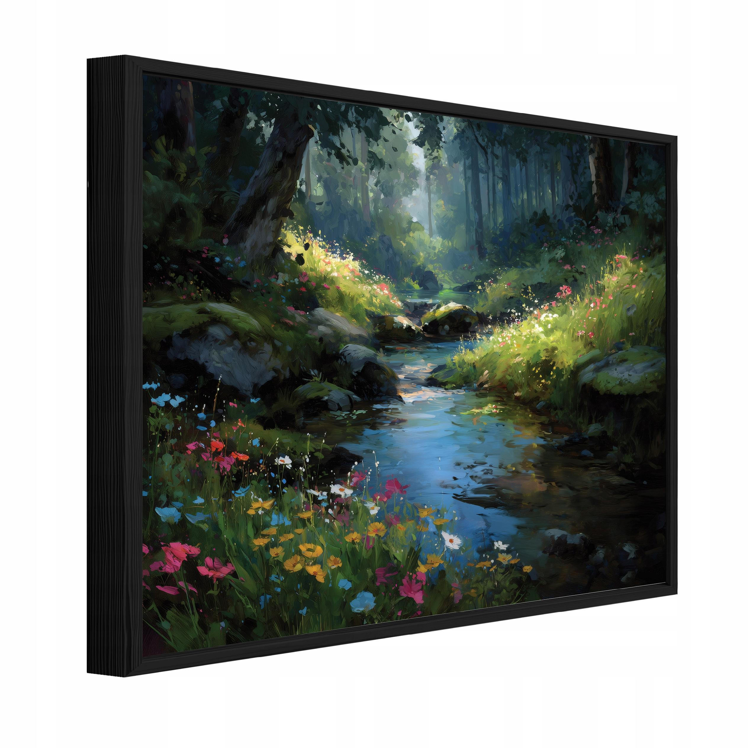 Wallarena ZARÁMOVANÉ obrazy les řeka zelená 100x70 cm