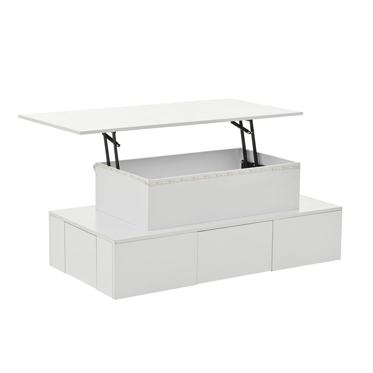 COUCHTISCH 100/50/40 cm weiß aus MDF mit Liftfunktion LED und 4 Schubladen - Weiß, Holzwerkstoff (100/50/40cm) - OKWISH