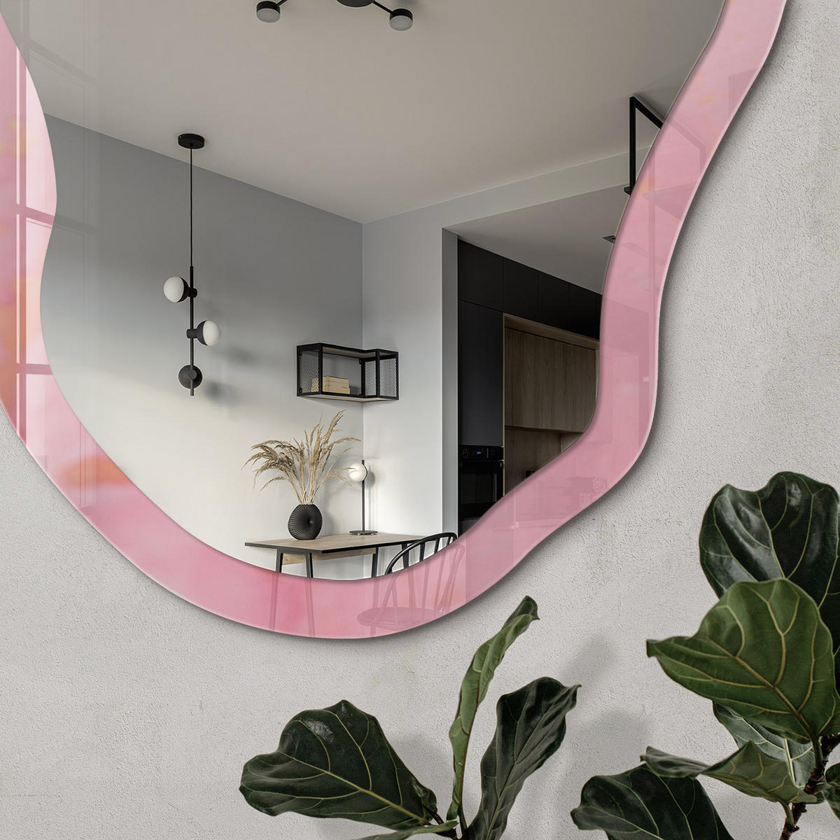 SPIEGEL 90x45 cm asymmetrisch mit Druck - Rosa Traum - Transparent, Glas (45/90/0.4cm) - TULUP