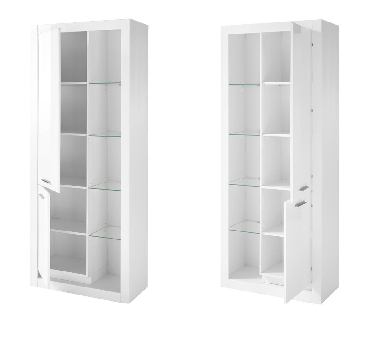 WOHNWAND weiß Hochglanz 4-teilig 350 cm, Schrankwand mit viel Stauraum - Weiß Hochglanz/Silberfarben, Glas/Holzwerkstoff (350/198/43cm) - Furn.Design