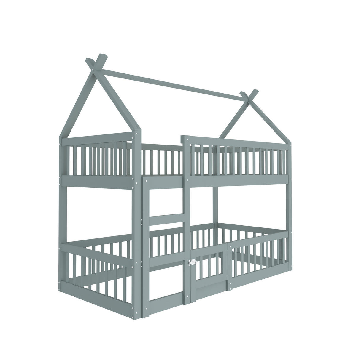HAUSBETT 90/200 cm aus Holz mit Treppe und Rausfallschutz in Grau - Grau, Holz (90/200cm) - BEAOK