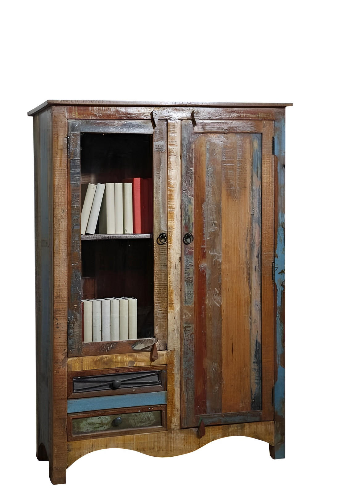 VITRINE Altholz 95x42x140 mehrfarbig lackiert NATURE OF SPIRIT #51 - Multicolor, Holz (95/140/42cm) - Massivmoebel24