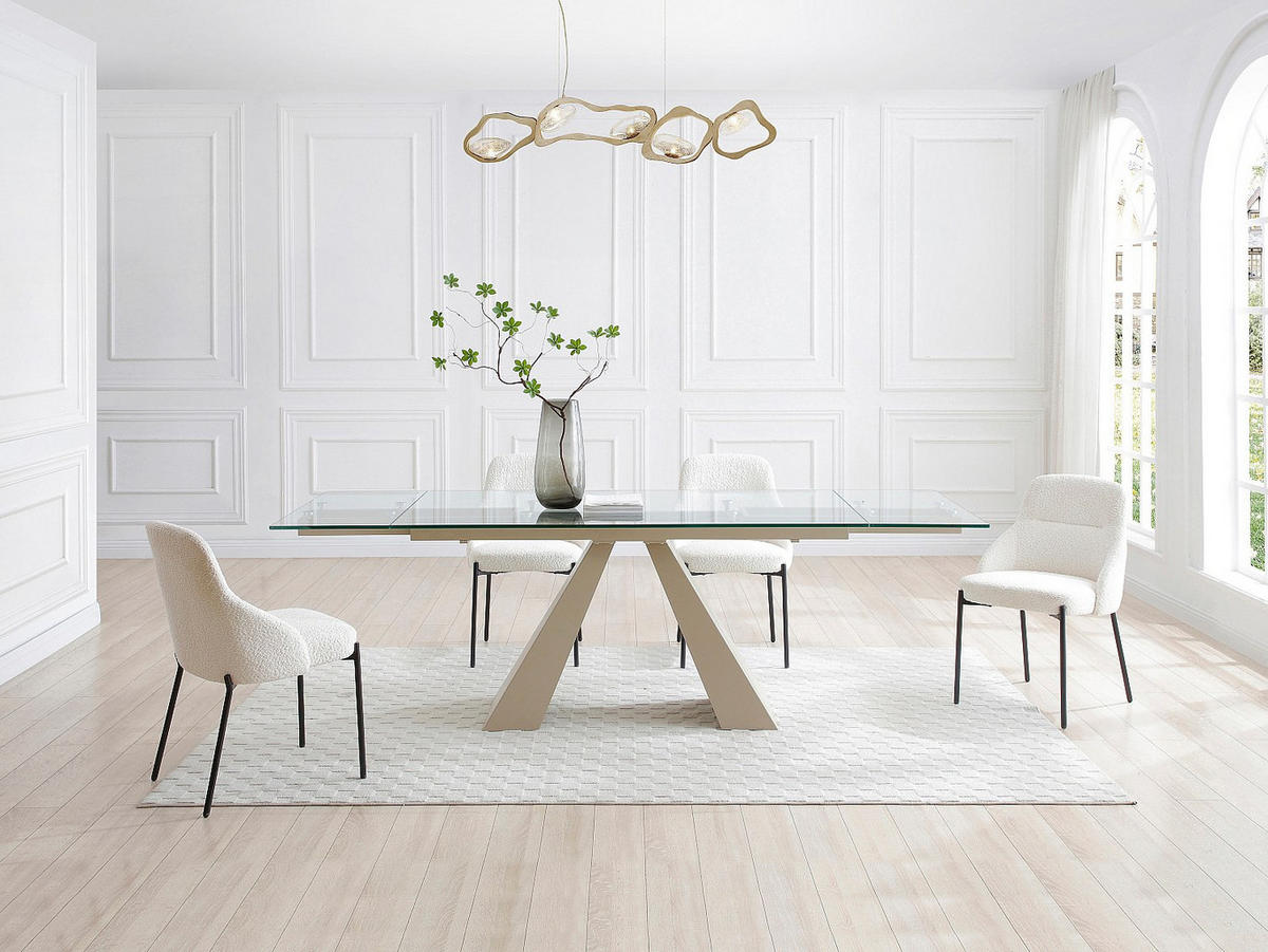 ESSTISCH ausziehbar - 6 bis 10 Personen - Sicherheitsglas & beigefarbenes Metall - Transparent - LOZIPA - Transparent, Glas (240/90/76cm) - Vente-Unique