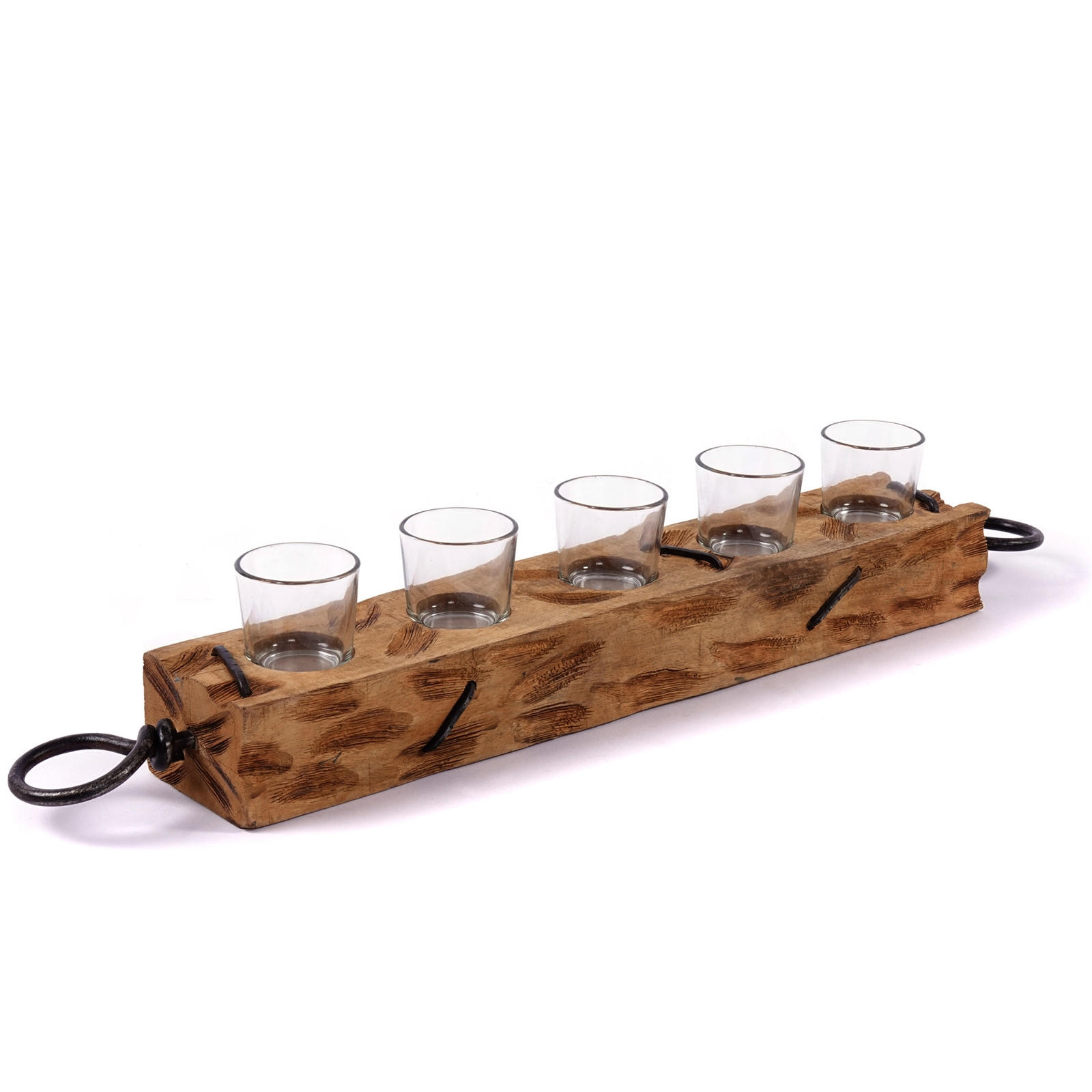TEELICHTHALTER Burnt 70 Mangoholz, mit Glaseinsatz für 5 Teelichter natur-schwarz - Naturfarben, Holz (70/12/9cm) - CREEDWOOD